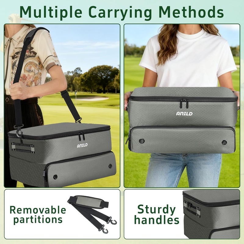 ANILD Golf Trunk Organizer, 2 Layer Golf Storage Case with Separate Ventilated Compartment for 2 Pair Shoes, for Balls, Tees, Clothes, Gloves, Accessories, Golfer Gifts - Image 5